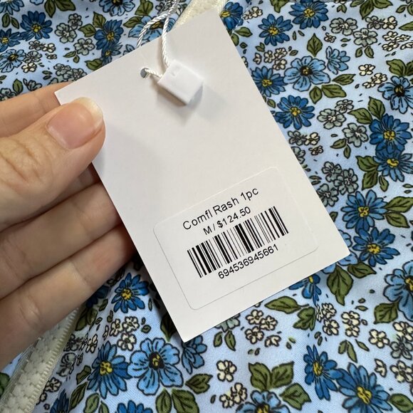 {NWT} LIME RICKI Cornflower Rash Guard One Piece | M | blue floral rashguard - Picture 4 of 8